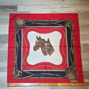 Norma Dori Red Equestrian Horse‎ Print Square Scarf 30x30 Vintage Style